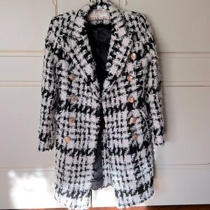 Black/White Double-breasted Classic Tweed Coat